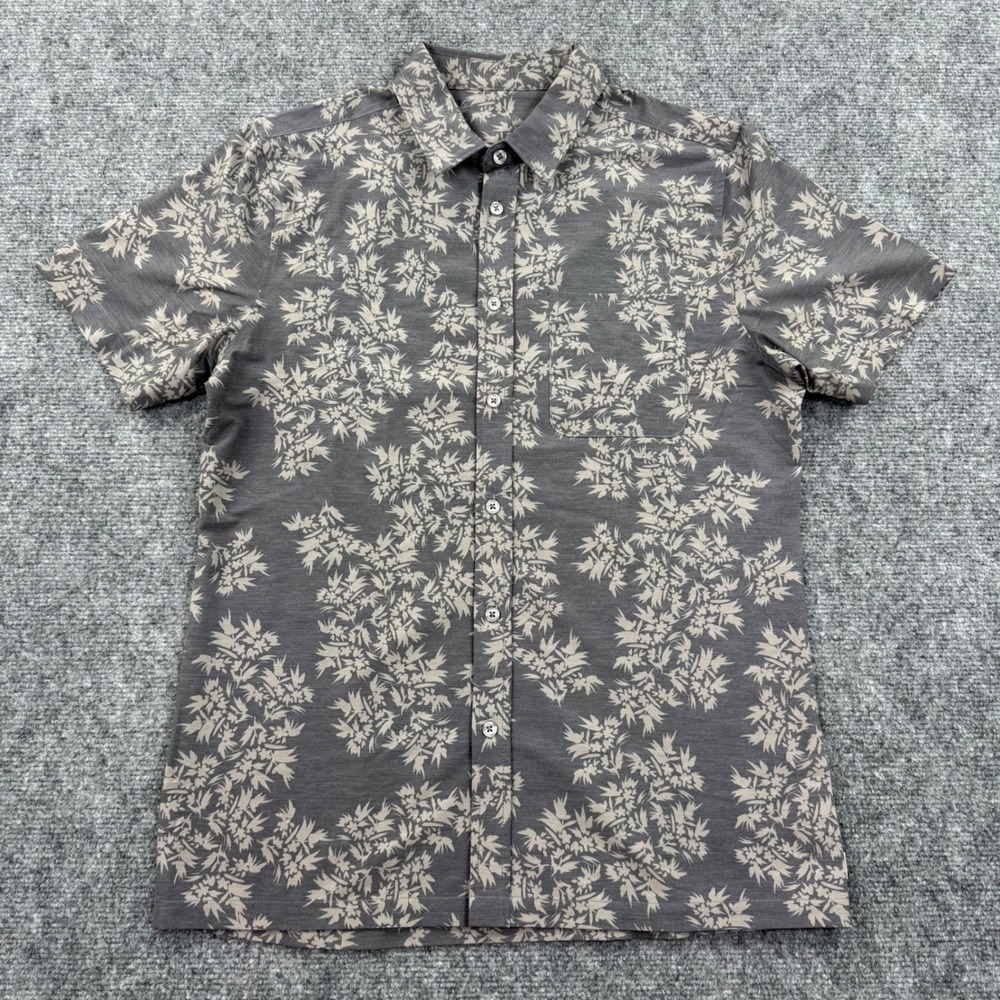 Vuori Button Down Shirt Small Gray Floral Short Sleeve V184 Men's - Picture 2 of 8